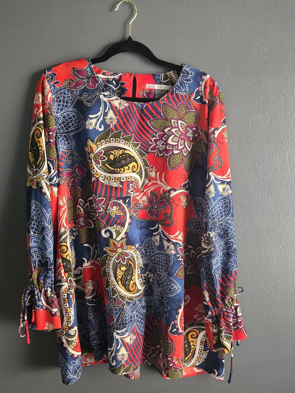 Peter Nygard Paisley Floral Boho Chic Long Sleeve Tunic Top Petite Large
